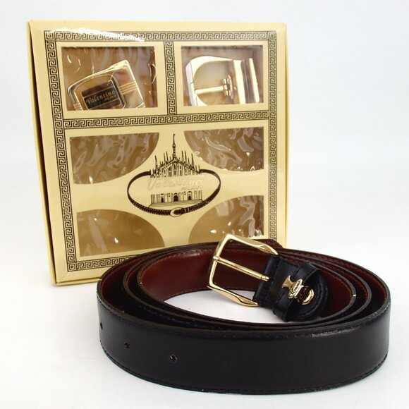 Authentic VALENTINO Buckle 3-piece set belt leather [Used] - Picture 1 of 11